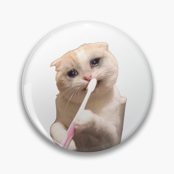 Item preview, crying cat with toothbrush meme designed and sold by ktlyntn.
