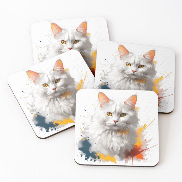 Item preview, White Cat With Color Splashes designed and sold by KaiLabsArt.