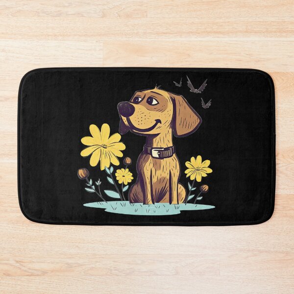 Item preview, Cute brown dog sits between yellow flowers designed and sold by WallGemsArt.