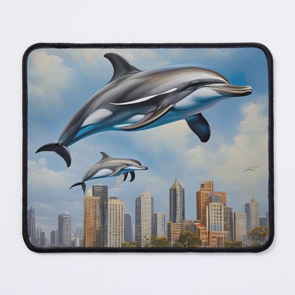 Item preview, Dolphins flying above Melbourne high-rises designed and sold by FFidalgo.