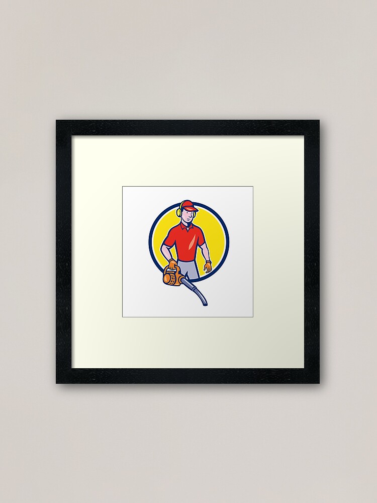 Gardener Landscaper Leaf Blower Circle Cartoon Framed Art Print By Patrimonio Redbubble
