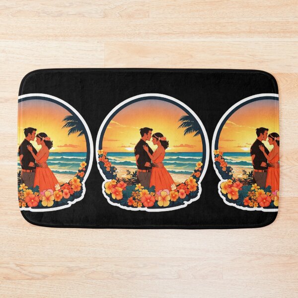 Item preview, Romantic Couple Watching Hawaiian  Sunset with Orchid Flowers and Palm Trees designed and sold by NautiChic.
