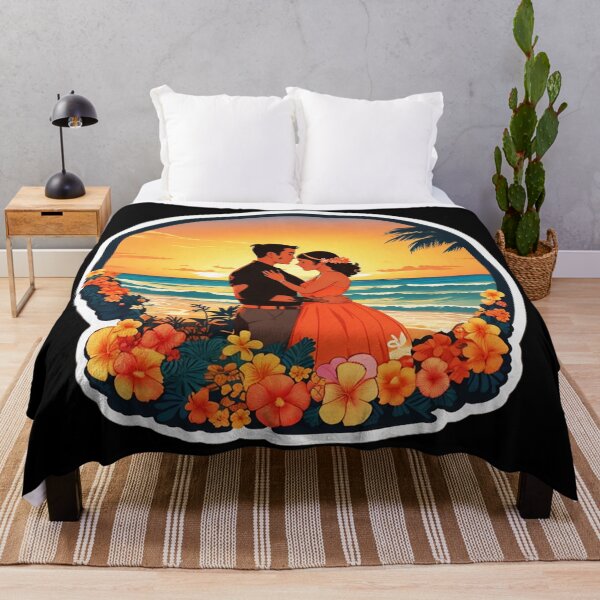 Item preview, Romantic Couple Watching Hawaiian Sunset with Orchid Flowers and Palm Trees designed and sold by NautiChic.