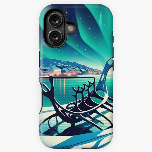 Aperçu de l'œuvre Hiver Reykjavik Islande avec aurores boréales créée et vendue par TravelMarvel.