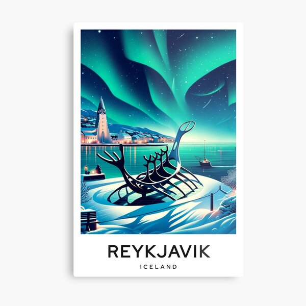Item preview, Winter Reykjavik Iceland with Northern Lights designed and sold by TravelMarvel.