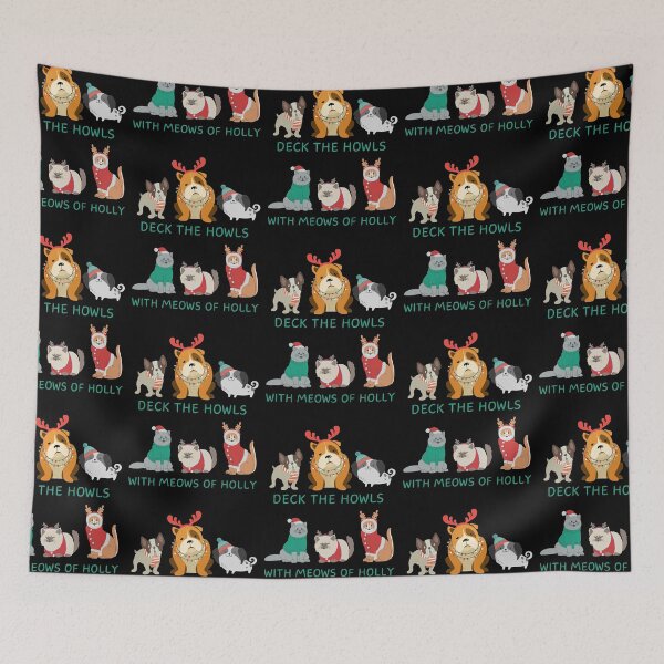 Item preview, Deck the Howls with Meows of Holly Christmas Dogs and Cats designed and sold by Kari-Lynn-T.