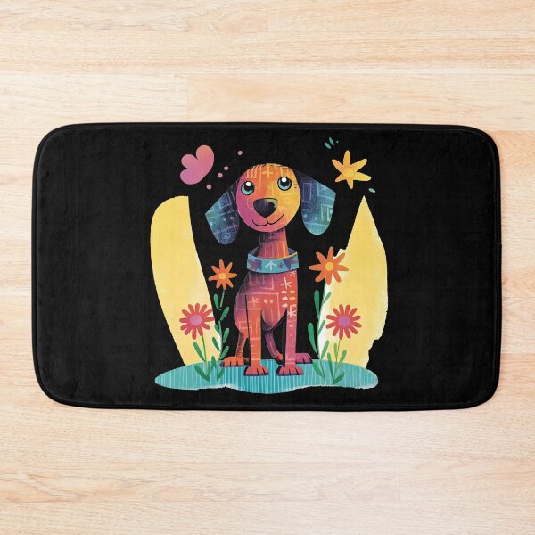 Item preview, Brown dog sits between colorful flowers - eye-catcher designed and sold by WallGemsArt.