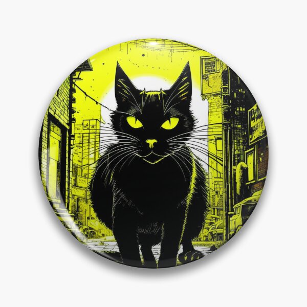 Item preview, Cursed Black Cat with Yellow Eyes in the City Meme - Evil and Cursed Cat  designed and sold by CatMemesWorld.