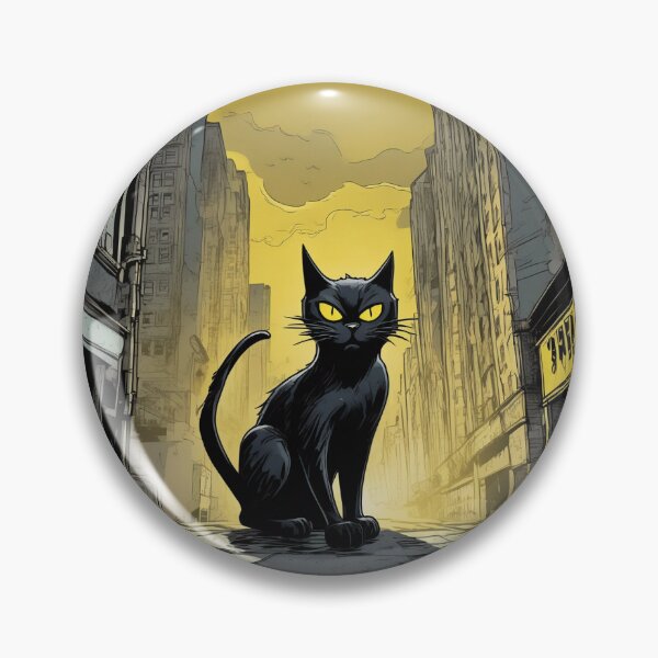 Item preview, Cursed Black Cat with Yellow Eyes in the City Meme - Evil and Cursed Cat  designed and sold by CatMemesWorld.
