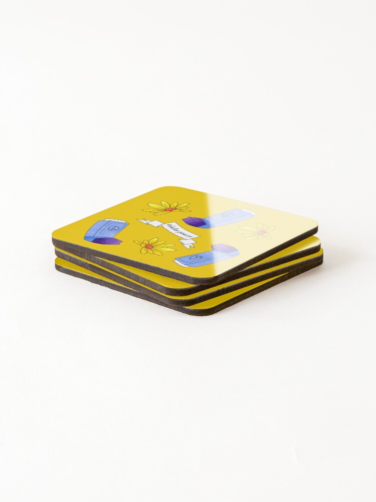 Thumbnail 4 of 5, Coasters (Set of 4), Inhaler Power! - pattern - yellow designed and sold by ChiaFilincieri.