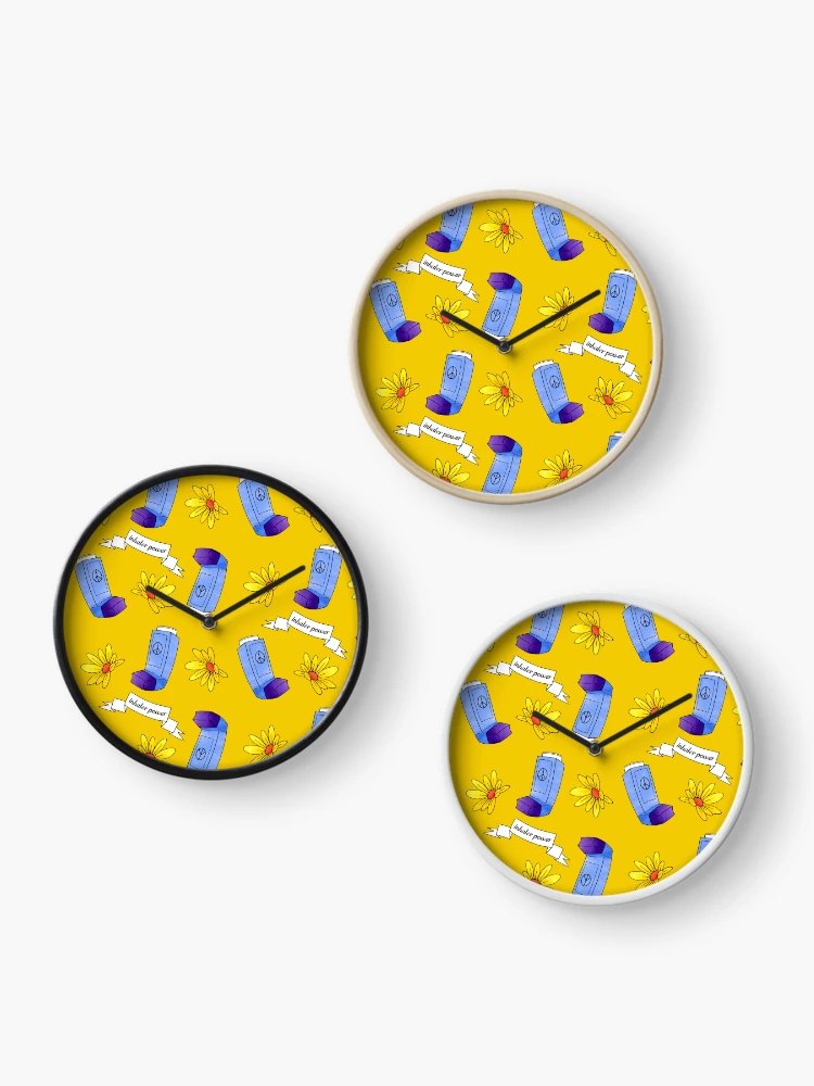 Thumbnail 3 of 4, Clock, Inhaler Power! - pattern - yellow designed and sold by Chiara Filincieri.