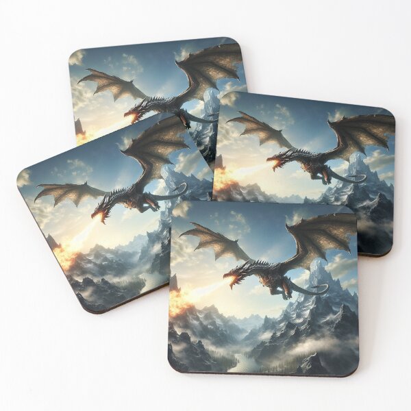 Item preview, Unveiling the Majestic Sight: A Fire-Breathing Dragon Soaring Over the Mountain Peaks in Stunning Detail designed and sold by autrouvetout.