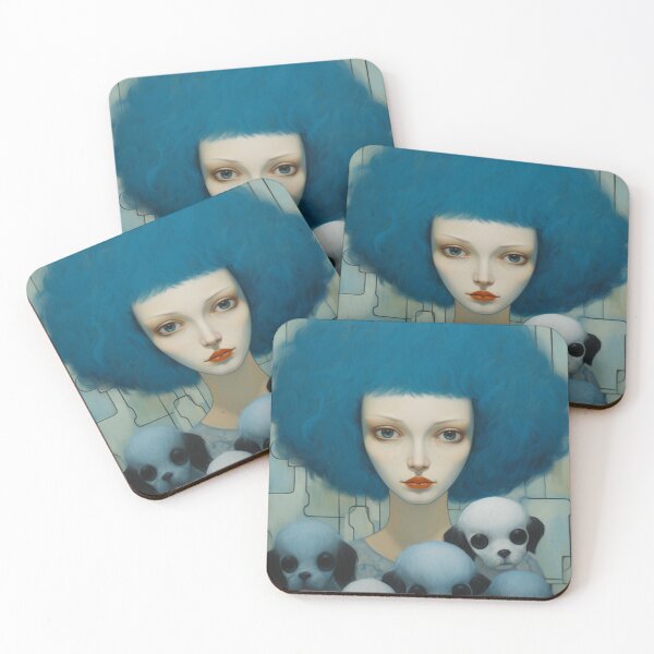 Item preview, Woman With Blue Hair and Dogs designed and sold by whitecat23.