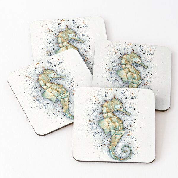 Item preview, A happy seahorse on a blue speckled background designed and sold by Cacatuart.