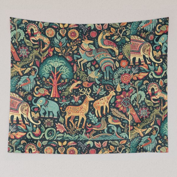 Item preview, An Elegant Forest of Majestic Creatures in Kalamkari Design - 2 designed and sold by Ruthrasankar.