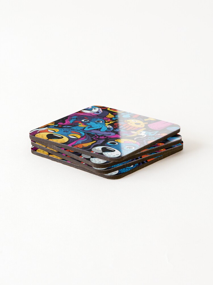 Thumbnail 4 of 5, Coasters (Set of 4), Seamless Colorful Dogs Pattern designed and sold by HisoTorDesign.
