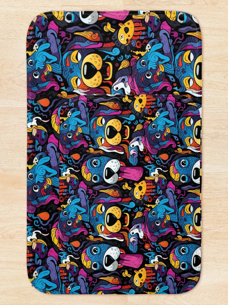 Thumbnail 5 of 6, Bath Mat, Seamless Colorful Dogs Pattern designed and sold by HisoTorDesign.