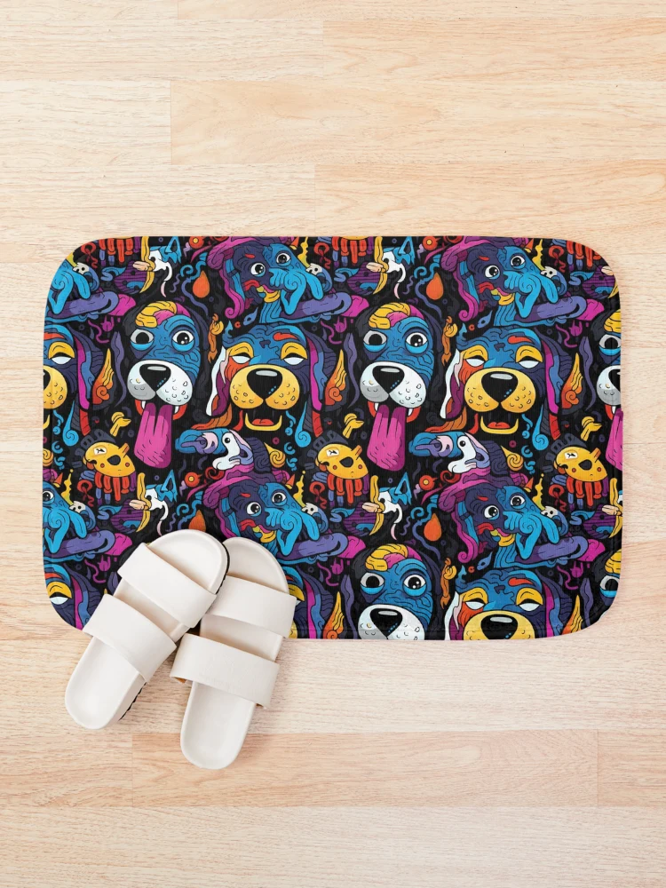 Thumbnail 1 of 6, Bath Mat, Seamless Colorful Dogs Pattern designed and sold by HisoTorDesign.