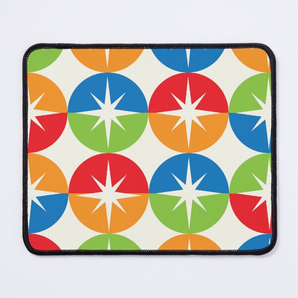 Item preview, Mid Century Retro Starbursts on Orange, Red, Green, Blue half circles  designed and sold by Yasminepatterns .