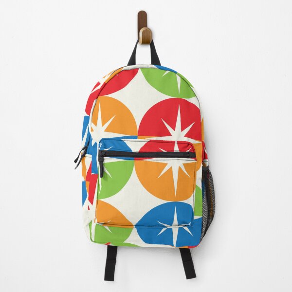 Item preview, Mid Century Retro Starbursts on Orange, Red, Green, Blue half circles designed and sold by Yasminepatterns .