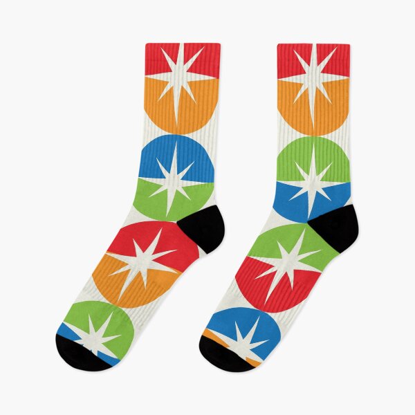 Item preview, Mid Century Retro Starbursts on Orange, Red, Green, Blue half circles  designed and sold by Yasminepatterns .