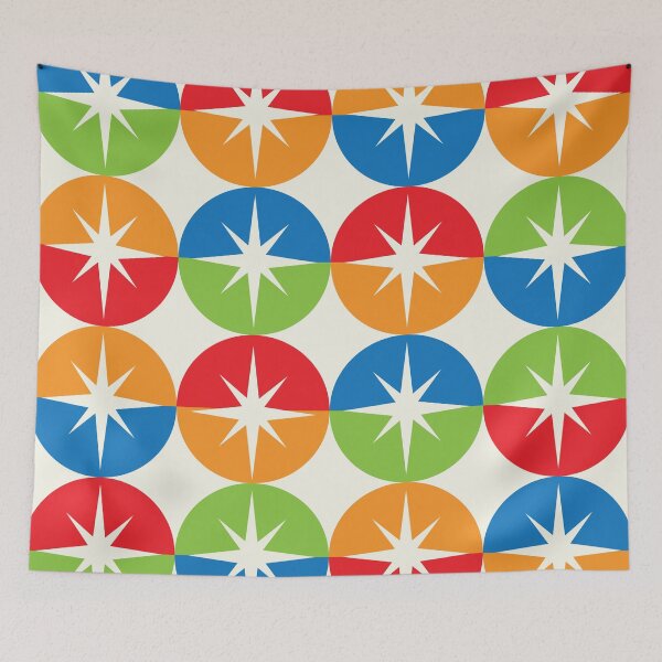 Item preview, Mid Century Retro Starbursts on Orange, Red, Green, Blue half circles  designed and sold by Yasminepatterns .