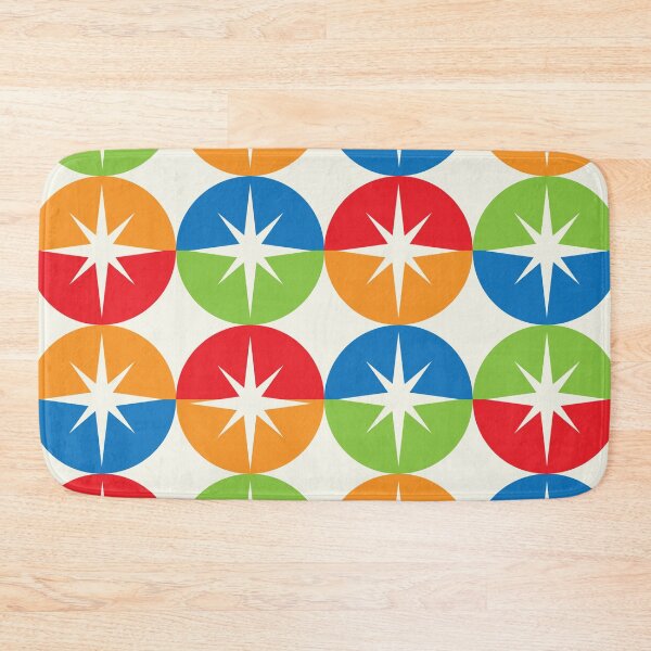 Item preview, Mid Century Retro Starbursts on Orange, Red, Green, Blue half circles  designed and sold by Yasminepatterns .