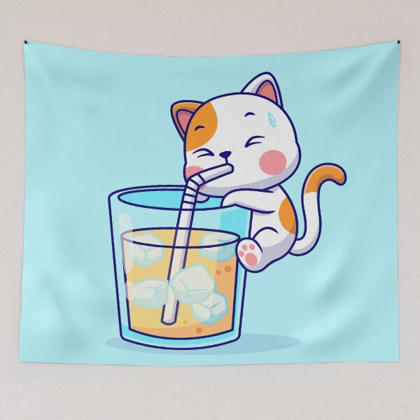 Item preview, Refreshing Feline Sip: Cute Cat with Orange Juice Cartoon Vector Illustration" designed and sold by hjian8219.