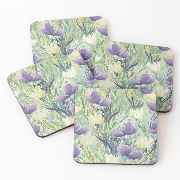 Item preview, Soft Bloom Elegance - Yellow, Purple & Green Abstract Floral Pattern designed and sold by PaintbrushPlace.