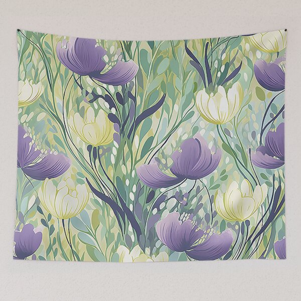 Item preview, Soft Bloom Elegance - Yellow, Purple & Green Abstract Floral Pattern designed and sold by PaintbrushPlace.