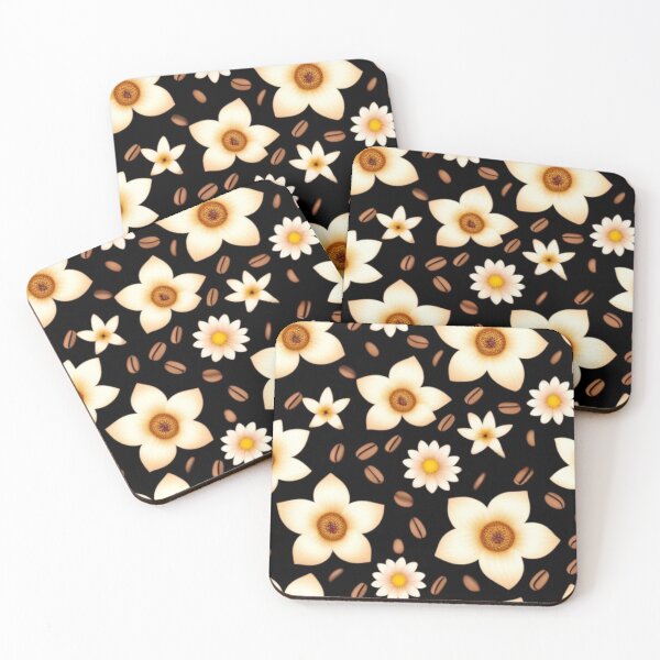 Item preview, Coffee beans and vanilla flowers pattern  designed and sold by Roxburylane.