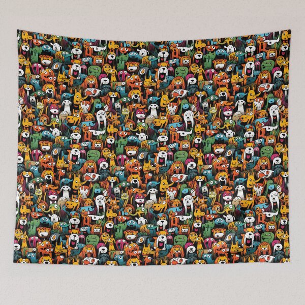Item preview, Diverse Dogs and Cats in a Seamless Pattern on a Black Background designed and sold by HisoTorDesign.