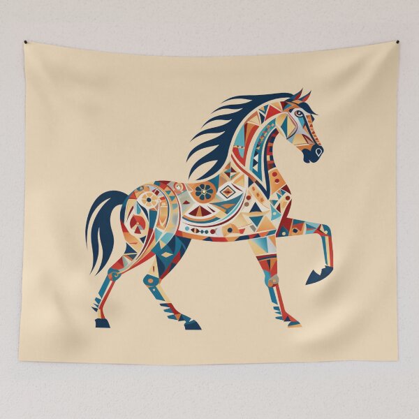 Item preview, american west western mustang stallion geometric folk art colorful native animal horse tribal designed and sold by TankandDPS.