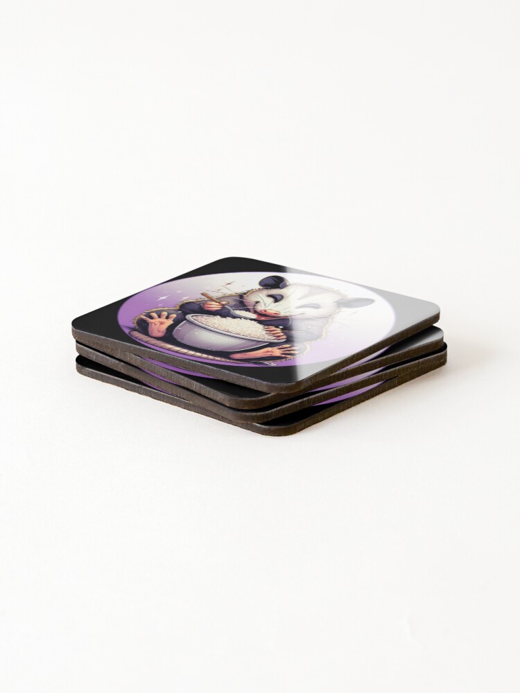 Thumbnail 4 of 5, Coasters (Set of 4), Opossum Eating Rice Cartoon designed and sold by Azrora.