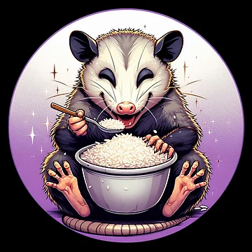 Artwork thumbnail, Opossum Eating Rice Cartoon by Azrora