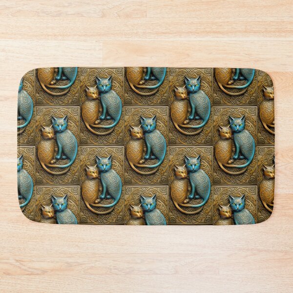 Item preview,  link between two worlds, two cats, Celtic symbolism, animal totem, stylized blue and bronze metal designed and sold by Creativesphotos.