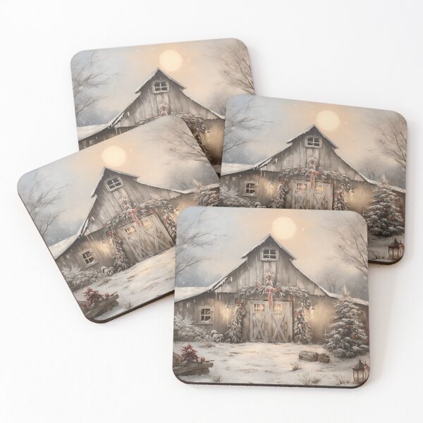 Item preview, Vintage oil painting of a Christmas country barn designed and sold by dcrc.