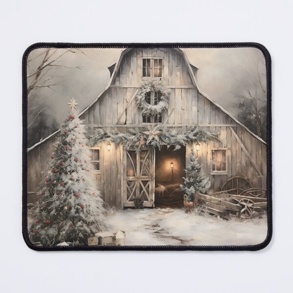Item preview, vintage oil painting of a christmas country barn designed and sold by dcrc.