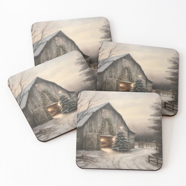 Item preview, vintage oil painting of a christmas country barn designed and sold by dcrc.