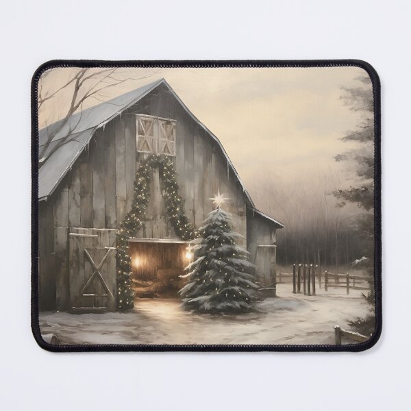 Item preview, vintage oil painting of a christmas country barn designed and sold by dcrc.