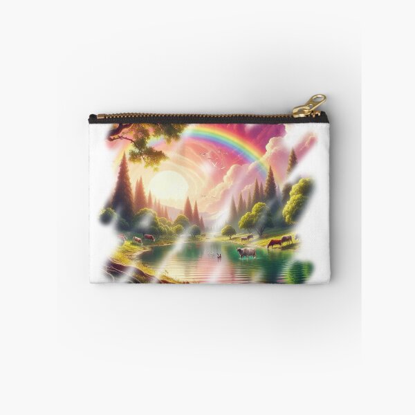 Item preview, "Whimsical Lake: Spinning Cows, Green Trees, Rainbow Sky " designed and sold by Huycao211.
