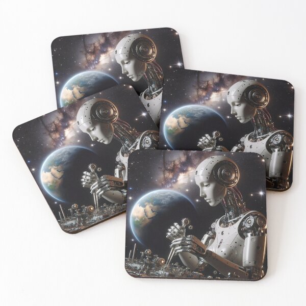 Item preview, "Celestial Symphony: Female Robot Crafting Stars and Planets" designed and sold by Huycao211.