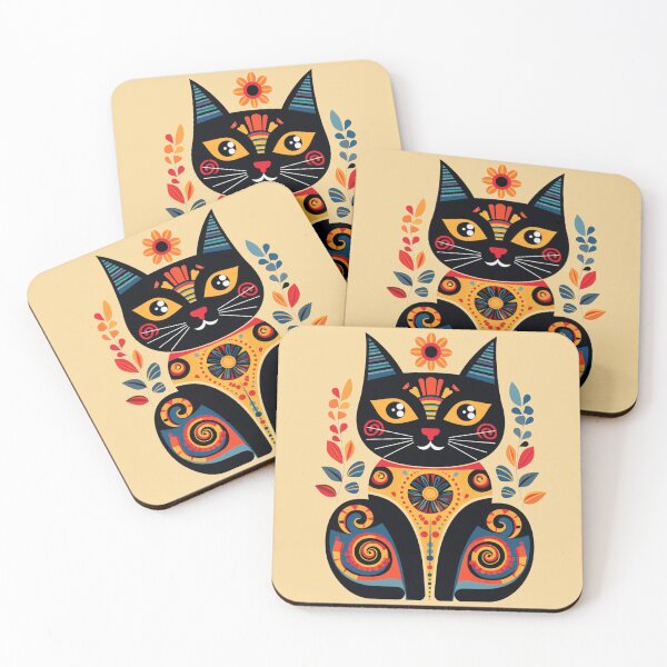 Item preview, cat feline animal pet folk art geometric pattern colorful south western tribal designed and sold by TankandDPS.