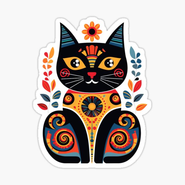 Item preview, cat feline animal pet folk art geometric pattern colorful south western tribal designed and sold by TankandDPS.