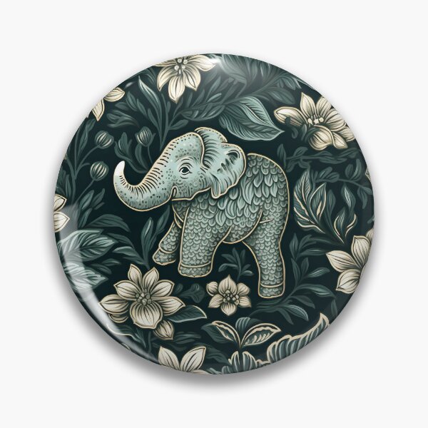 Item preview, William Morris-Inspired Muted Greens and Cream With Elephants designed and sold by cleverEndeavor.