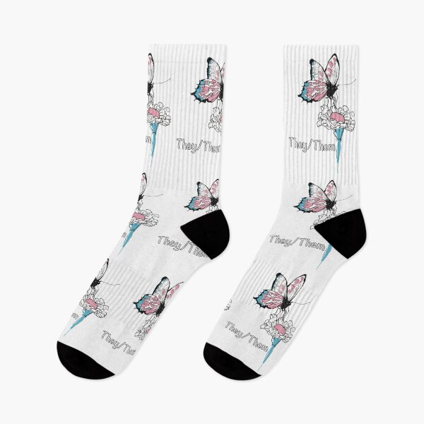 Item preview, They/Them pronouns Trans flag colors butterfly on flower designed and sold by K Mussack.