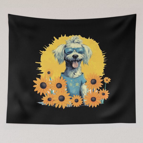 Item preview, Funny emotional poodle - dogs love sunflowers designed and sold by WallGemsArt.