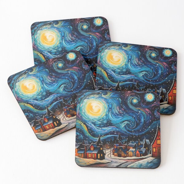 Item preview, Village during a Snowy Night with a Full Moon designed and sold by Neika Shimm Designs.
