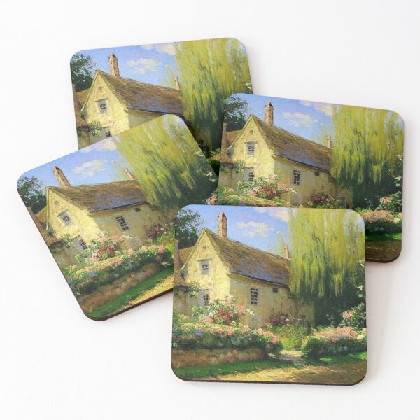 Item preview, English Cotswold Cottage in Summertime Oil Painting designed and sold by MeadowFarmPrint.
