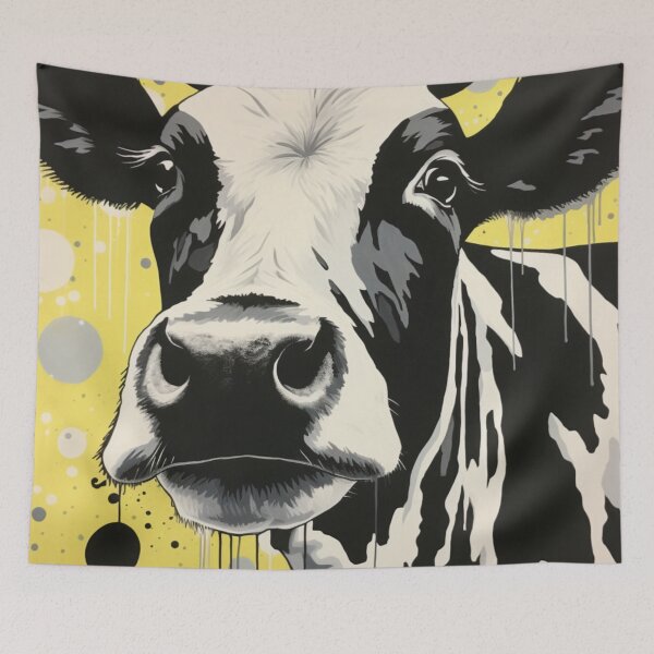 Item preview, Black and White Cow Yellow Background designed and sold by whitecat23.